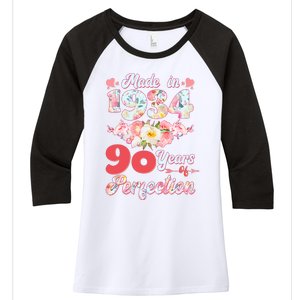 Flower Floral Made In 1934 90 Years Of Perfection Women's Tri-Blend 3/4-Sleeve Raglan Shirt