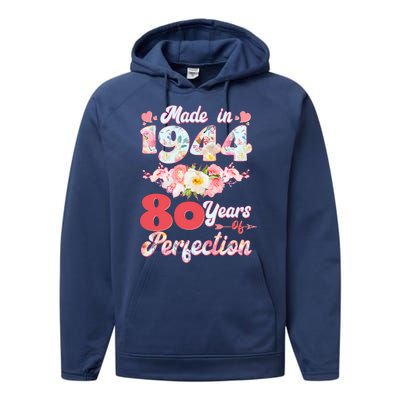 Flower Floral Made In 1944 80 Years Of Perfection Performance Fleece Hoodie