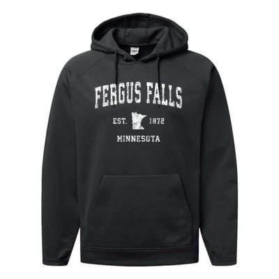 Fergus Falls Minnesota Mn Vintage Athletic Sports Performance Fleece Hoodie