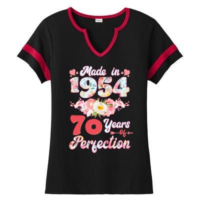 Flower Floral Made In 1954 70 Years Of Perfection Ladies Halftime Notch Neck Tee