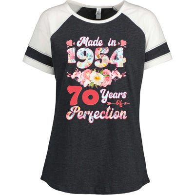 Flower Floral Made In 1954 70 Years Of Perfection Enza Ladies Jersey Colorblock Tee