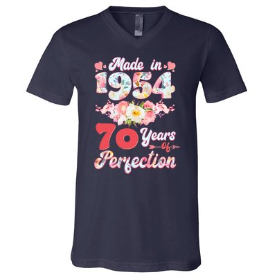 Flower Floral Made In 1954 70 Years Of Perfection V-Neck T-Shirt