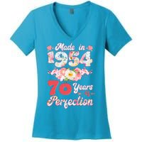 Flower Floral Made In 1954 70 Years Of Perfection Women's V-Neck T-Shirt