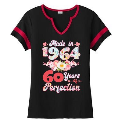 Flower Floral Made In 1964 60 Years Of Perfection Ladies Halftime Notch Neck Tee