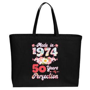 Flower Floral Made In 1974 50 Years Of Perfection Cotton Canvas Jumbo Tote