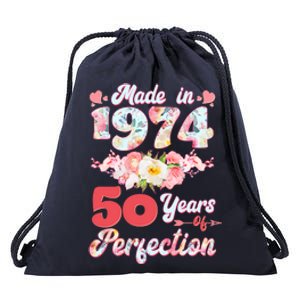 Flower Floral Made In 1974 50 Years Of Perfection Drawstring Bag