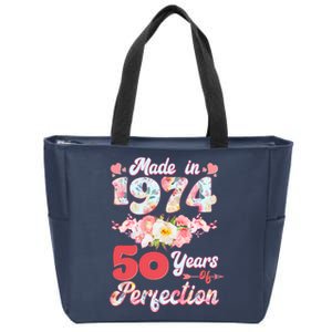 Flower Floral Made In 1974 50 Years Of Perfection Zip Tote Bag