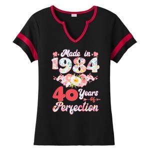 Flower Floral Made In 1984 40 Years Of Perfection Ladies Halftime Notch Neck Tee