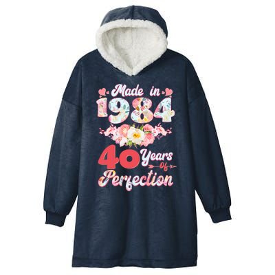 Flower Floral Made In 1984 40 Years Of Perfection Hooded Wearable Blanket