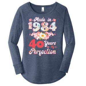 Flower Floral Made In 1984 40 Years Of Perfection Women's Perfect Tri Tunic Long Sleeve Shirt