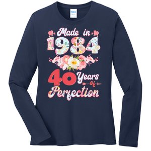 Flower Floral Made In 1984 40 Years Of Perfection Ladies Long Sleeve Shirt