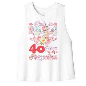 Flower Floral Made In 1984 40 Years Of Perfection Women's Racerback Cropped Tank