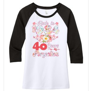 Flower Floral Made In 1984 40 Years Of Perfection Women's Tri-Blend 3/4-Sleeve Raglan Shirt