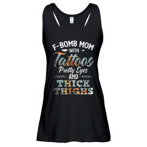 Funny FBomb Mom With Tattoos Pretty Eyes And Thick Thighs Ladies Essential Flowy Tank