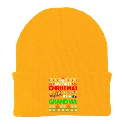 Funny Family My 1st Christmas As A Grandma Ugly Xmas Sweater Cute Gift Knit Cap Winter Beanie