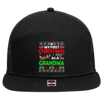 Funny Family My 1st Christmas As A Grandma Ugly Xmas Sweater Cute Gift 7 Panel Mesh Trucker Snapback Hat