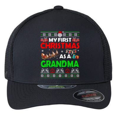 Funny Family My 1st Christmas As A Grandma Ugly Xmas Sweater Cute Gift Flexfit Unipanel Trucker Cap