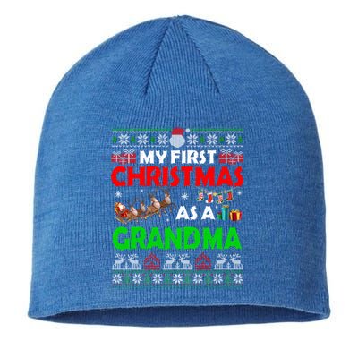 Funny Family My 1st Christmas As A Grandma Ugly Xmas Sweater Cute Gift Sustainable Beanie