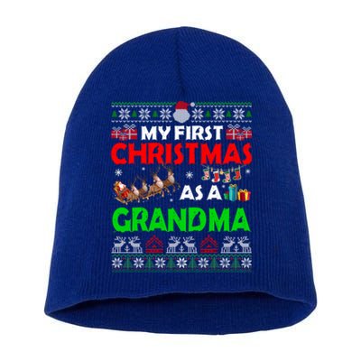 Funny Family My 1st Christmas As A Grandma Ugly Xmas Sweater Cute Gift Short Acrylic Beanie