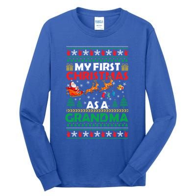 Funny Family My 1st First Christmas As A Grandma Ugly Xmas Meaningful Gift Tall Long Sleeve T-Shirt