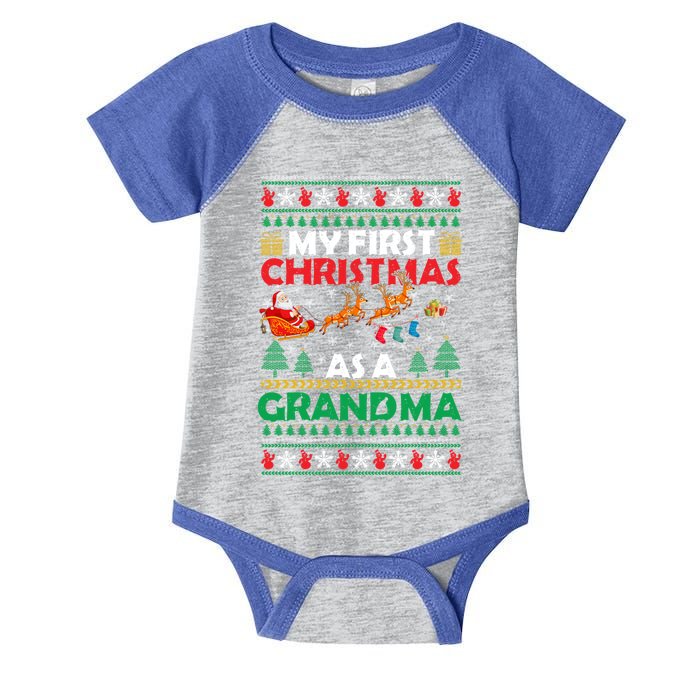 Funny Family My 1st First Christmas As A Grandma Ugly Xmas Meaningful Gift Infant Baby Jersey Bodysuit