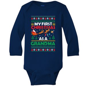 Funny Family My 1st First Christmas As A Grandma Ugly Xmas Meaningful Gift Baby Long Sleeve Bodysuit