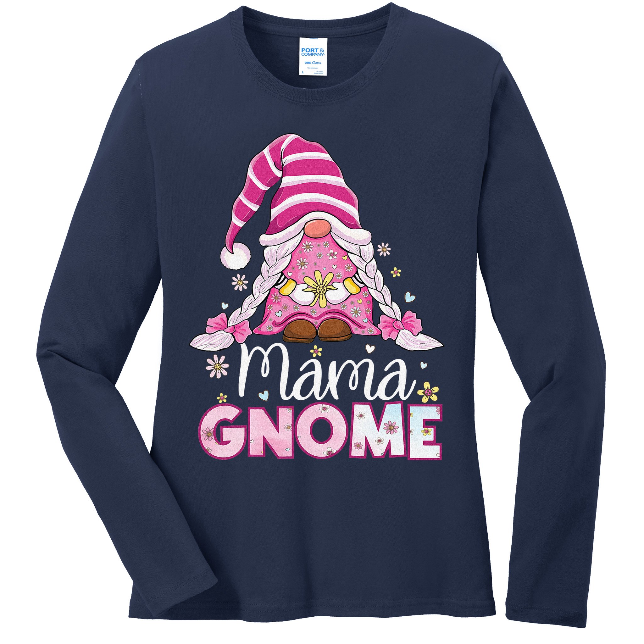 Flower For Mom Gnomies Cute Gnome Mom Happy MotherS Day Ladies Long Sleeve Shirt