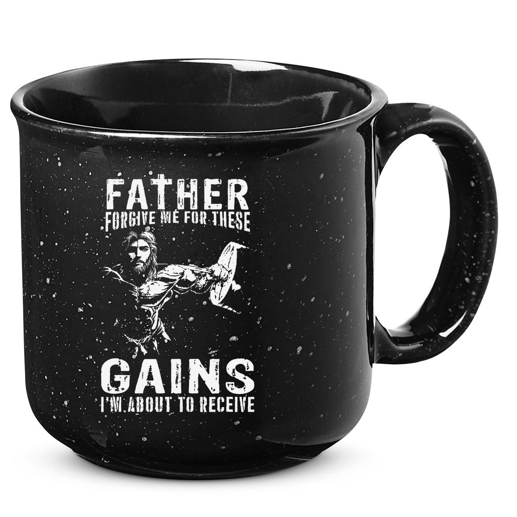 Father Forgive Me For These Gains - Jesus Gym Motivational 15oz Campfire Ceramic Mug