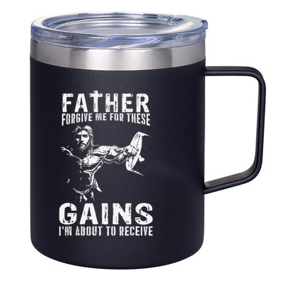 Father Forgive Me For These Gains - Jesus Gym Motivational 12oz Stainless Steel Coffee Mug
