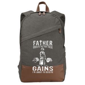 Father Forgive Me For These Gains Jesus Gym Motivational Cotton Canvas Backpack