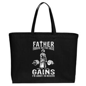 Father Forgive Me For These Gains Jesus Gym Motivational Cotton Canvas Jumbo Tote