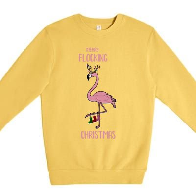 Funny Flamingo Merry Flocking Christmas Tropical Xmas Gift Premium Crewneck Sweatshirt