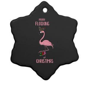 Funny Flamingo Merry Flocking Christmas Tropical Xmas Gift Ceramic Star Ornament