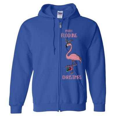 Funny Flamingo Merry Flocking Christmas Tropical Xmas Gift Full Zip Hoodie