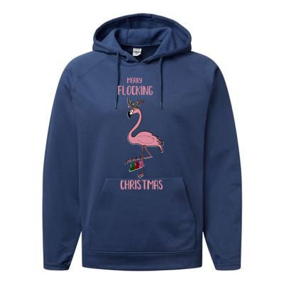 Funny Flamingo Merry Flocking Christmas Tropical Xmas Gift Performance Fleece Hoodie