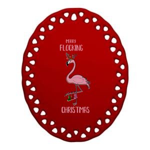 Funny Flamingo Merry Flocking Christmas Tropical Xmas Gift Ceramic Oval Ornament