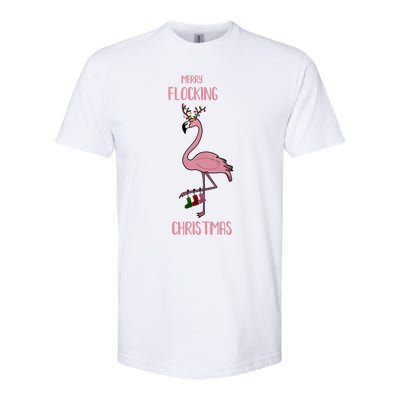 Funny Flamingo Merry Flocking Christmas Tropical Xmas Gift Softstyle® CVC T-Shirt