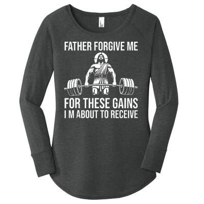 Father Forgive Me For These Gains Funny Gym Motivation Women's Perfect Tri Tunic Long Sleeve Shirt