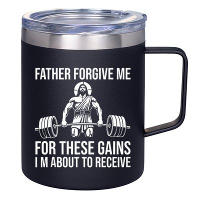 Father Forgive Me For These Gains Funny Gym Motivation 12oz Stainless Steel Coffee Mug