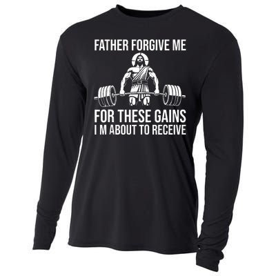 Father Forgive Me For These Gains Funny Gym Motivation Cooling Performance Long Sleeve Crew