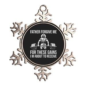 Father Forgive Me For These Gains Funny Gym Motivation Metallic Star Ornament