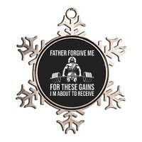 Father Forgive Me For These Gains Funny Gym Motivation Metallic Star Ornament