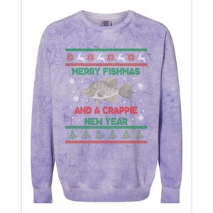 Funny Fisher Merry Fishmas And A Crappie New Year Cute Gift Colorblast Crewneck Sweatshirt