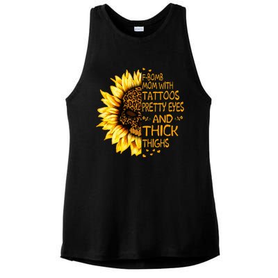 Funny Fbomb Mom With Tattoos Pretty Eyes And Thick Thighs Ladies PosiCharge Tri-Blend Wicking Tank