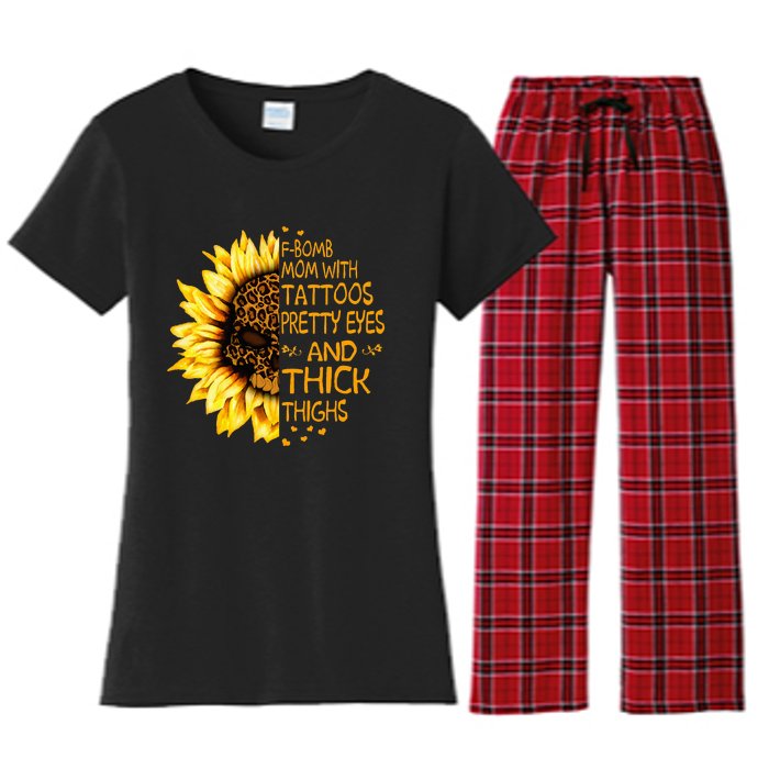 Funny Fbomb Mom With Tattoos Pretty Eyes And Thick Thighs Women's Flannel Pajama Set