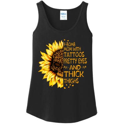 Funny Fbomb Mom With Tattoos Pretty Eyes And Thick Thighs Ladies Essential Tank