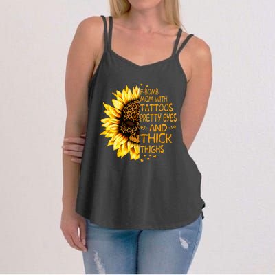 Funny Fbomb Mom With Tattoos Pretty Eyes And Thick Thighs Women's Strappy Tank