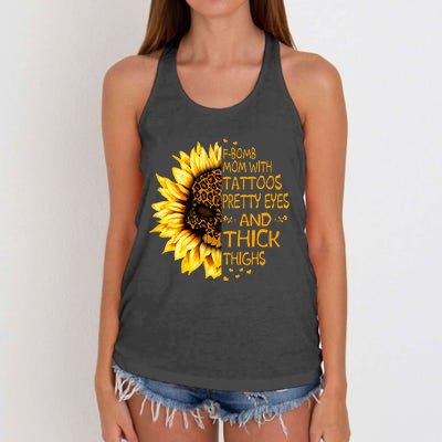 Funny Fbomb Mom With Tattoos Pretty Eyes And Thick Thighs Women's Knotted Racerback Tank