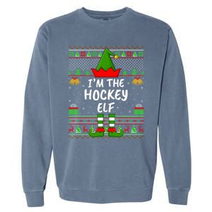 Funny Family Matching Ugly Im The Hockey Elf Christmas Great Gift Garment-Dyed Sweatshirt