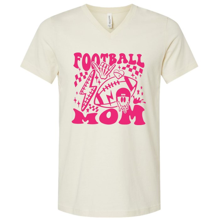 Funny Football Mom Baller Mom Football Game Day Mom V-Neck T-Shirt